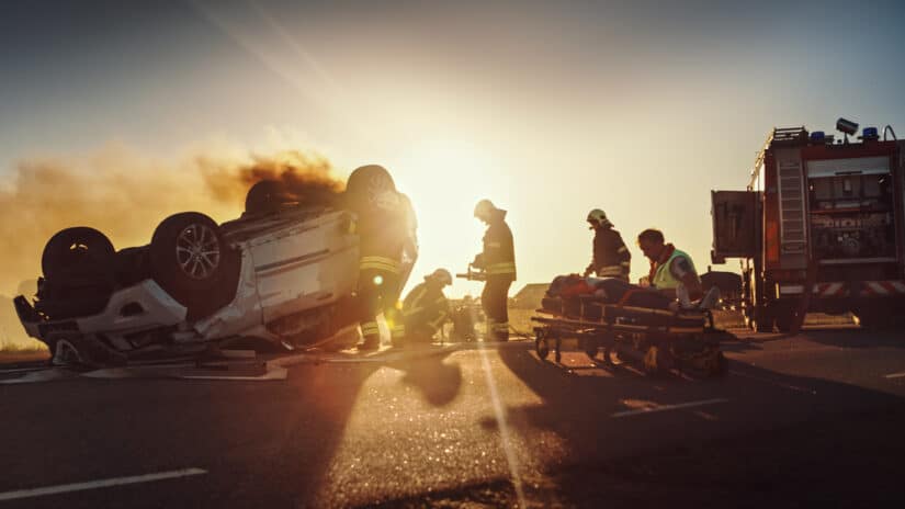 Photo of Firefighters at a Car Accident Site