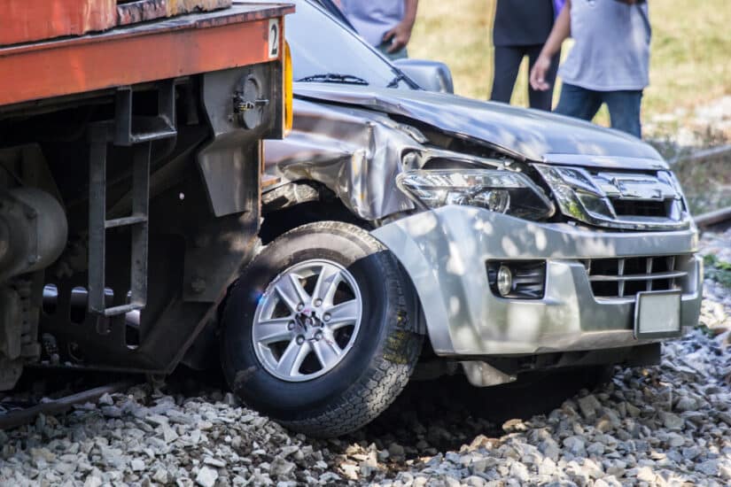 Photo of a Car Hit By a Train